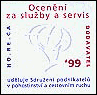 Ocenn za sluby a servis 1999 - Dodavatel HO-RE-CA - Udluje Sdruen podnikatel v pohostinstv a cestovnm ruchu